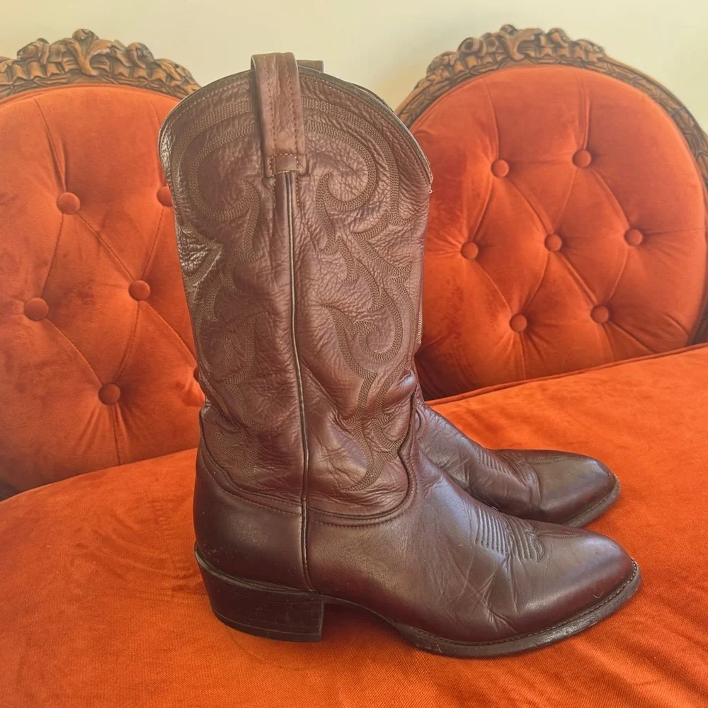 Vintage Tony Lama Western Boots oxblood dark burgundy leather cowboy boots 10D m - Picture 6 of 11